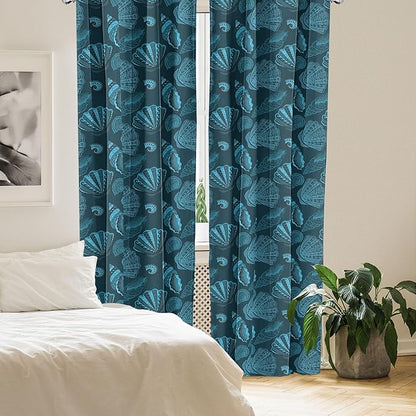 Ambesonne Scallop Window Curtains, Repetitive Seashell Aquatic Underwater Sea Creatures Pattern, Lightweight Decor 2-Panel Set with Rod Pocket, Pair of - 28" x 63", Blue Petrol