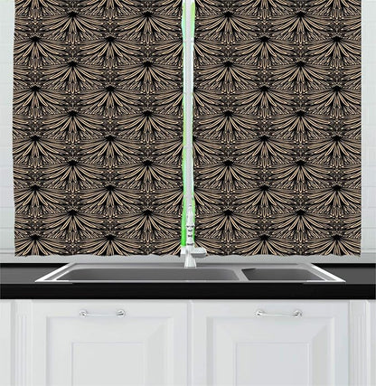 Lunarable Vintage Kitchen Curtains, Art Deco Inspired Pattern with Leafy Details Classic Antique Layout, Window Drapes 2 Panel Set for Kitchen Cafe Decor, 55" X 39", Charcoal Grey and Ecru