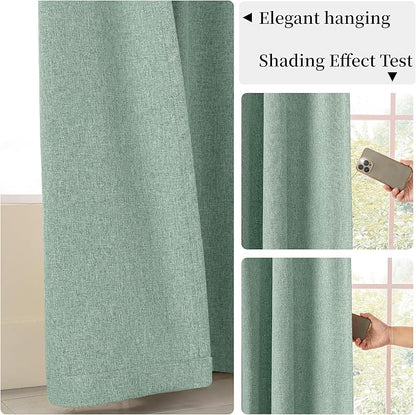 KangBang 108 Inch Fresh Green Blackout Curtains 2 Panels Set for Bedroom, Pinch Pleated/Rod Pocket/Back Tab/Hook Belt Thermal Insulated Morden Drapes for Cottage Urban Cameo Green, 52x108