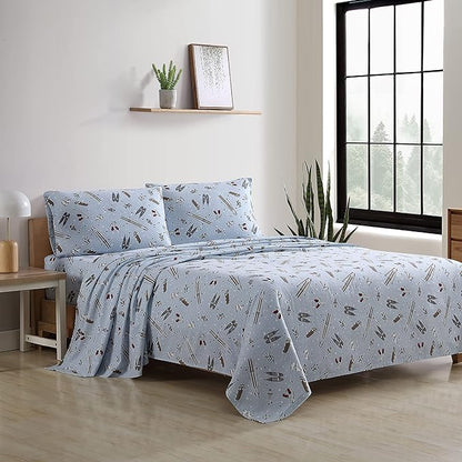 Eddie Bauer - King Sheets, Cotton Flannel Bedding Set, Brushed For Extra Softness, Cozy Home Decor (Snow Days, King)