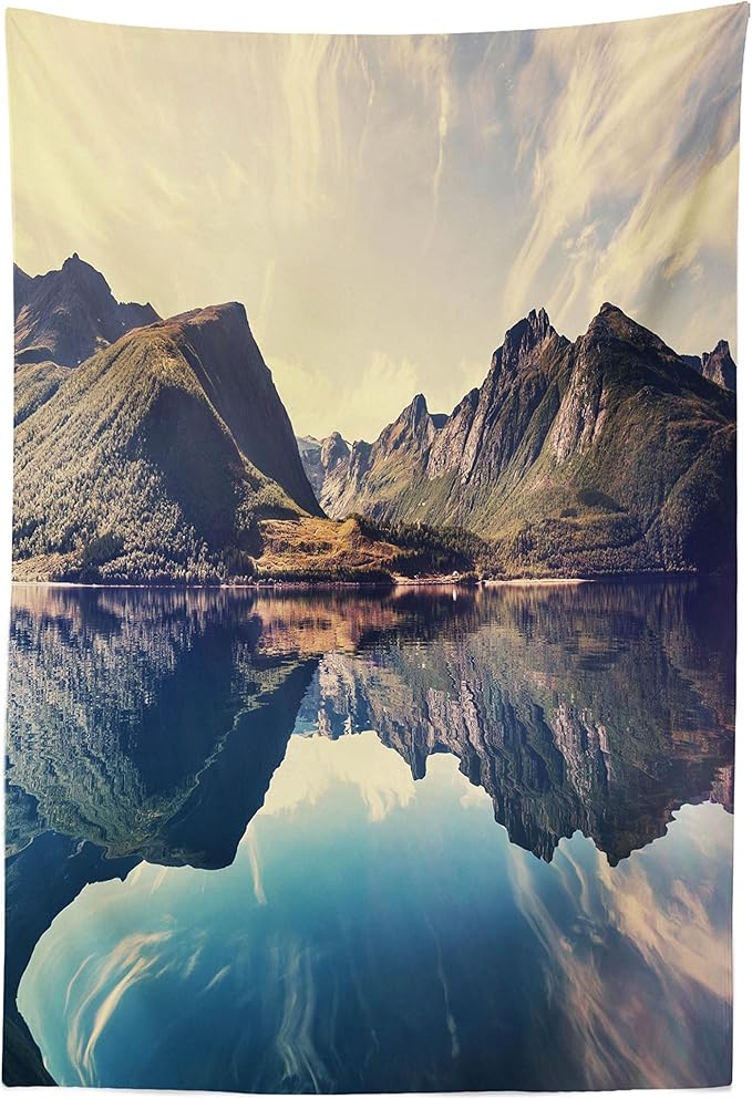 Lunarable Landscape Tapestry, Norway Landscape Mountains Photography Scandinavian Tranquil Idyllic Elements, Fabric Wall Hanging Decor for Bedroom Living Room Dorm, 30" X 45", Multicolor