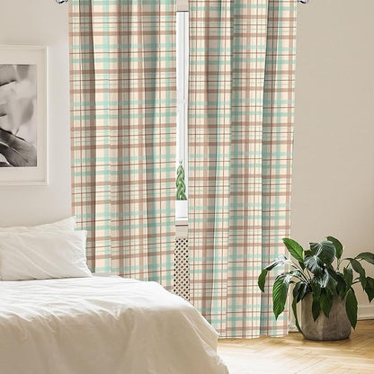 Ambesonne Plaid Curtains, Scottish Country Style Tartan with Abstract Design Diagonal Striped Lines, Window Treatments 2 Panel Set for Living Room Bedroom, Pair of - 28" x 95", Mint Green