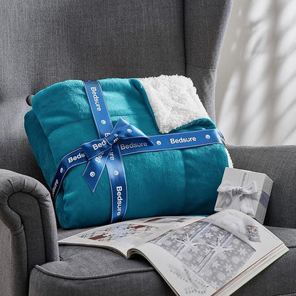Bedsure GentleSoft Sherpa Fleece Blankets Queen Size for Bed - Thick and Warm Throw for Women and Men, Soft Fuzzy Plush Queen Blanket for Winter, Teal, 90x90 Inches