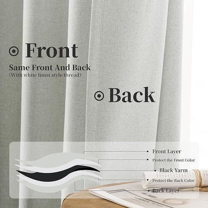 KangBang Greyish White Linen Blackout Curtains 120 Inch Length 10 FT, Back Tab Track System Energy Saving Curtains for Living Room High Windows, Thermal Insulated & Noise Reducing,52x120 Inch,2 PCs