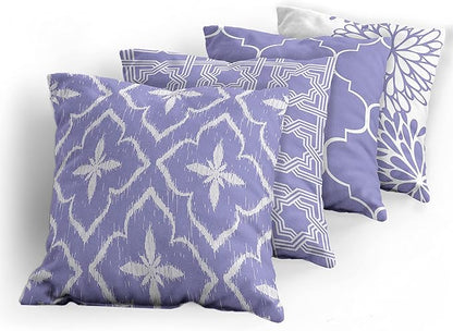 Ambesonne Vintage Throw Pillow Cushion Case Pack of 4, Monochrome Design Grid Trellis Quatrefoil Mesh and Dahlia Flowers Modern Print, Modern Accent Double-Sided Digital Printing, 16", Lavender White