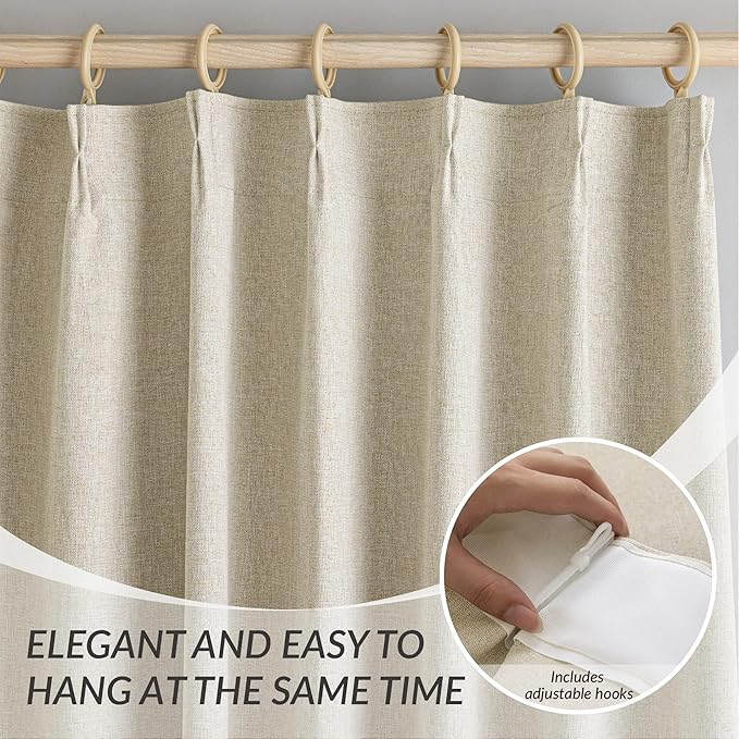 KangBang Pinch Pleat Beige Black Out Curtains 96 Inches Long, Pinch Pleated Drapes for Living Room Office with Hooks Track System, Thermal Insulated Track Curtains 2 PCs(42Wx96L, Natural Beige)