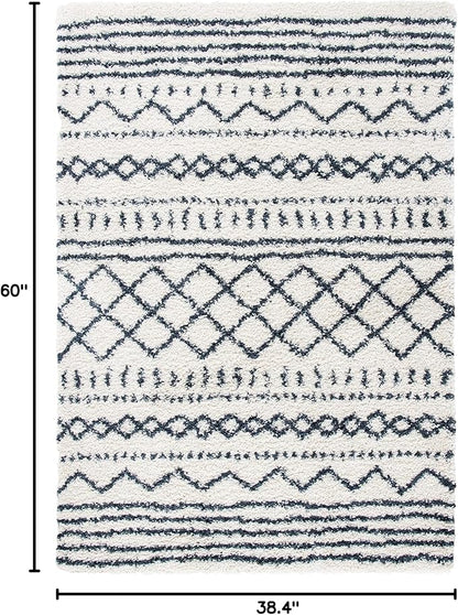 SAFAVIEH Arizona Shag Collection Accent Rug - 3'2" x 5', Ivory & Slate, Moroccan Design, Non-Shedding & Easy Care, 1.6-inch Thick Ideal for High Traffic Areas in Foyer, Living Room, Bedroom (ASG741M)
