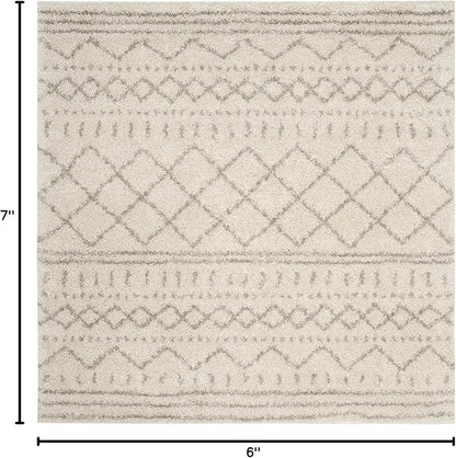 SAFAVIEH Arizona Shag Collection Area Rug - 6'7" Square, Ivory & Beige, Moroccan Design, Non-Shedding & Easy Care, 1.6-inch Thick Ideal for High Traffic Areas in Living Room, Bedroom (ASG741A)