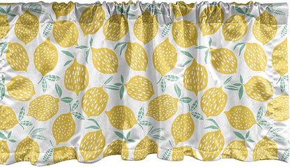Lunarable Mint and Yellow Window Valance, Summer Fruit Pattern with Dots Stripes Doodle Lemons and Leaves, Curtain Valance for Kitchen Bedroom Decor with Rod Pocket, 54" X 12", Mint Green