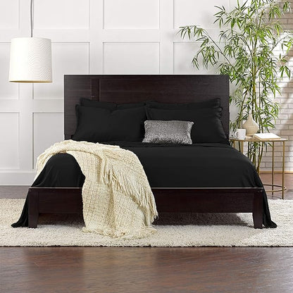 Queen Sheets by Pure Bamboo, Genuine 100% Organic Viscose Derived from Bamboo Bed Sheet Set, Luxuriously Soft & Cooling, Double Stitching, Lifetime Quality Promise (Queen, Black)