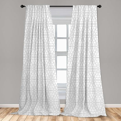 Ambesonne Geometric Window Curtains, Continuous Pattern with Abstract Concave Shapes and Triangles Print, Lightweight Decor 2-Panel Set with Rod Pocket, Pair of - 28" x 95", Charcoal Grey and White