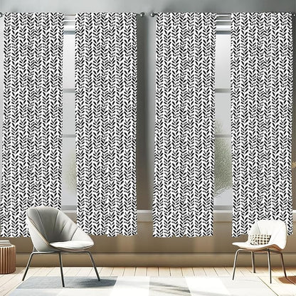 Ambesonne Black and White Window Curtains Pack of 2, Modern Grunge Botany Motif Monochrome Brush Paint Style Strokes, Lightweight Set with Rod Pocket, 4 Panels of - 28" x 63", White and Black
