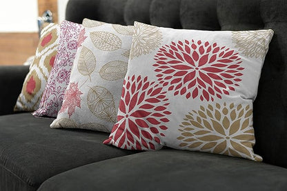 Ambesonne Vintage Throw Pillow Cushion Case Pack of 4, Bohemian Ornamental Leaves Dahlia Pattern Geometric Art Curlicue Motif, Modern Accent Double-Sided Digital Printing, 24", Dark Pink and Camel