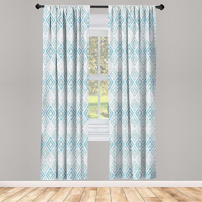 Ambesonne Ikat Curtains, Pale Colored Geometric Aztec Pattern Traditional Peruvian Culture Elements, Window Treatments 2 Panel Set for Living Room Bedroom, Pair of - 28" x 95", Sky Blue Pale Grey
