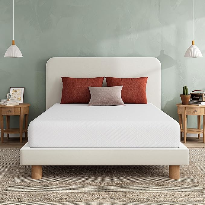EGO White 8 Inch King Memory Foam Mattress, Cooling Gel Green Tea Mattress Bed in a Box, CertiPUR-US Certified, 76"x80", Medium Firm