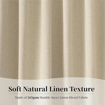 KangBang Room Darkening Curtains 108 Inches Long, Farmhouse Patio Sliding Door Blackout Curtains for Living Room Hall Large Windows, Back Tab Loop Pocket Drapes(2 Panels, 84x108, Natural Beige)