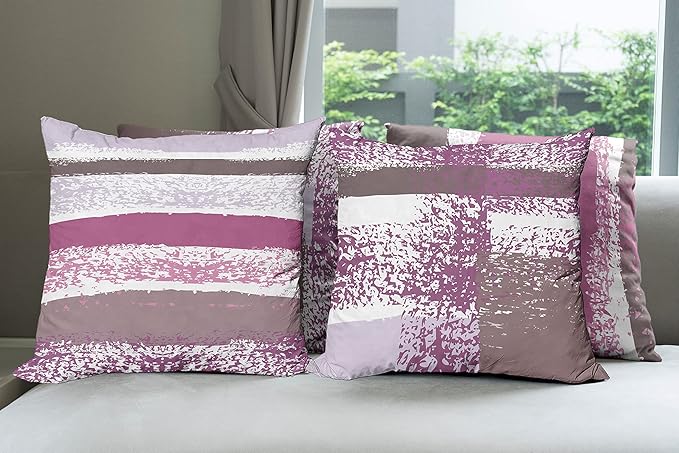 Ambesonne Grunge Throw Pillow Cushion Case Pack of 4, Abstract Design Simplistic Minimal Stripes Brushstrokes Contemporary, Modern Accent Double-Sided Digital Printing, 24", Grey Pink and Dark Mauve