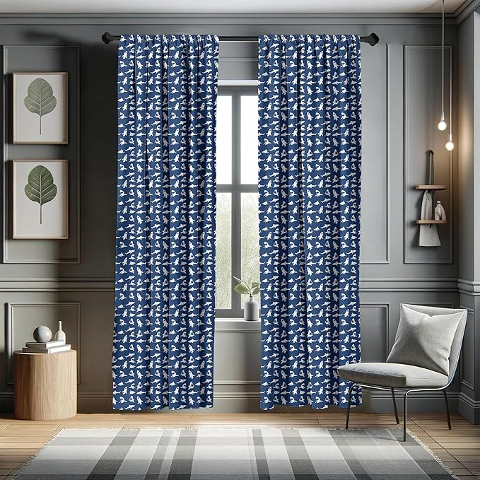 Ambesonne Shark Window Curtains, Fish Pattern Various Gestures Have a Bite Danger Humor Nautical Design, Lightweight Decor 2-Panel Set with Rod Pocket, Pair of - 28" x 84", Violet Blue