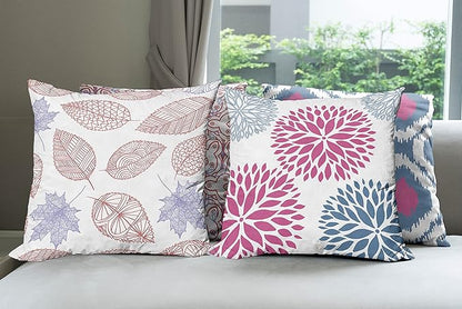 Ambesonne Vintage Throw Pillow Cushion Case Pack of 4, Bohemian Ornamental Leaves Dahlia Pattern Geometric Art Curlicue Motif, Modern Accent Double-Sided Digital Printing, 20", Pink and Dark Sky Blue