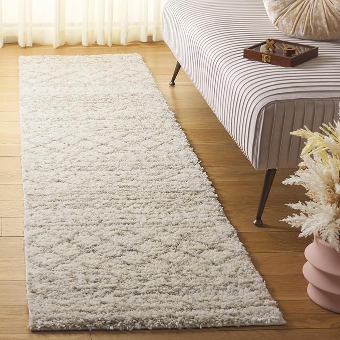 SAFAVIEH Arizona Shag Collection Runner Rug - 2'3" x 16', Ivory & Beige, Moroccan Design, Non-Shedding & Easy Care, 1.6-inch Thick Ideal for High Traffic Areas in Living Room, Bedroom (ASG741A)