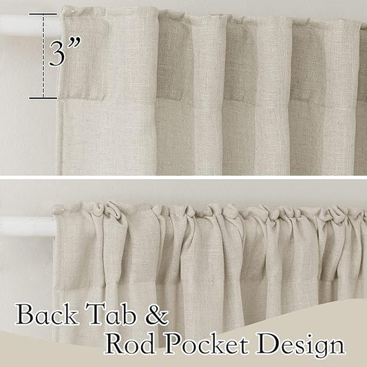 RYB HOME Sheer Curtains for Cafe - Linen Textured Wave Pattern Semi Sheer Curtains for Living Room Dining Kids Nursery Morden Window Frame Decor, Angora, 52 x 45 inches Length, 1 Pair