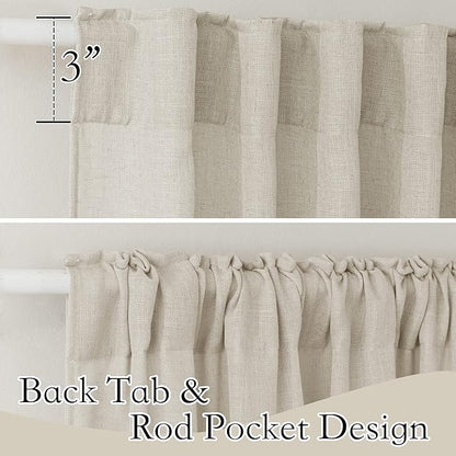 RYB HOME Semi Sheer Curtains for Sliding Glass Door, Linen Texture Farmhouse Country Curtains Brighten Living Space Office Sitting Area Bedroom, Angora, W 52 inch x L 90 inch, 2 Pcs