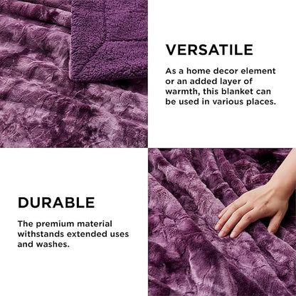 Bedsure GentleSoft Sherpa Fluffy Throw Blanket - Fleece Warm and Cozy Throw for Women Gift, Plush & Fuzzy Faux Fur Christmas Blanket for Couch, Sofa, Bed Decor, Tie Dye Design, Purple, 50x60 Inches