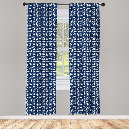 Ambesonne Shark Window Curtains Pack of 2, Fish Pattern Various Gestures Have a Bite Danger Humor Nautical Design, Lightweight Set with Rod Pocket, 4 Panels of - 28" x 84", Violet Blue