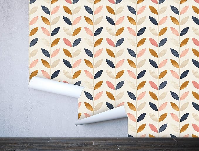 Removable Peel 'n Stick Wallpaper, Self-Adhesive Wall Mural, Rose Gold Blue Floral Pattern, Nursery Baby’s Room Decor • Scandinavian Design (24"W x 108"H Inches)