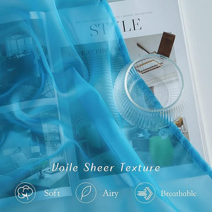 NICETOWN Voile Sheer Teal Curtains 96 inches Long 2 Panels Set, Grommet Casual Window Treatments with Light Filtering Airy & Elegant for Bedroom/Living Room, W54 x L96