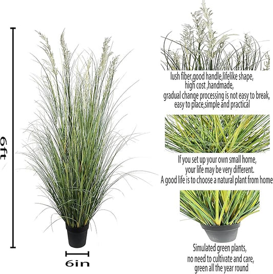 Artificial Plant 71in（6ft,2pack） Tall Artificial Grass Plant,Faux Plants Indoor Home Decorative Artificial Plants & Flowers in Pot Fake Plant, House Plant Indoor
