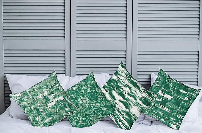 Ambesonne Vintage Throw Pillow Cushion Case Pack of 4, Abstract Grunge Effect Brushstrokes and Waving Striping Stains Paisley Drops, Modern Accent Double-Sided Digital Printing, 24", Forest Green