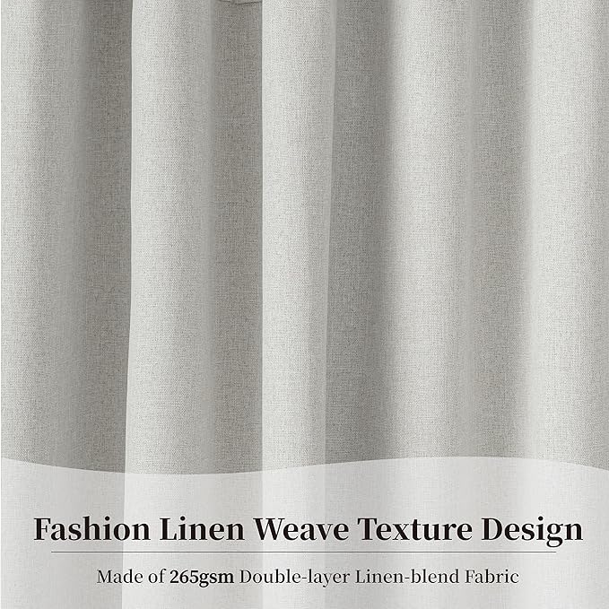 Light Grey 102 Inch Blackout Curtains, Extra Long Natural Linen Fabric for Living Room & Nursery, Thermal Insulated Noise Reducing Drapes 2 Panels, Back Tab/Rod Pocket/Pleated, 52x102 Inch