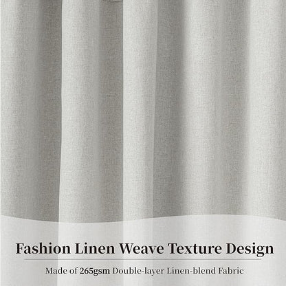 Light Grey 102 Inch Blackout Curtains, Extra Long Natural Linen Fabric for Living Room & Nursery, Thermal Insulated Noise Reducing Drapes 2 Panels, Back Tab/Rod Pocket/Pleated, 52x102 Inch