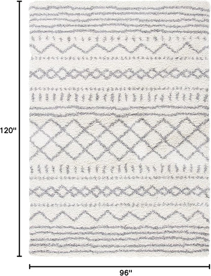 SAFAVIEH Area Rug 8x10 - Arizona Shag Collection - Large - Ivory & Grey, Moroccan Design, Non-Shedding & Easy Cleaning, Ultra Plush Thick Pile, Ideal for Living Room, Bedroom, Dining Space (ASG741F)