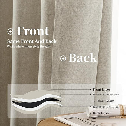 KangBang Blackout Linen Curtains 72 Inches Long for Bedroom,Thermal Insulated Back Tab Rod Pocket Pleated Sun Blocking Farmhouse Drapes with Clip Rings Made 52 Inch Wide by 72 Inch Length 2 PCs