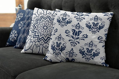 Ambesonne Retro Throw Pillow Cushion Case Pack of 4, Trellis Grid Medieval Floral Damask Mandala Flower Ornament in Modern Monochrome, Modern Accent Double-Sided Digital Printing, 20", Dark Sky Blue