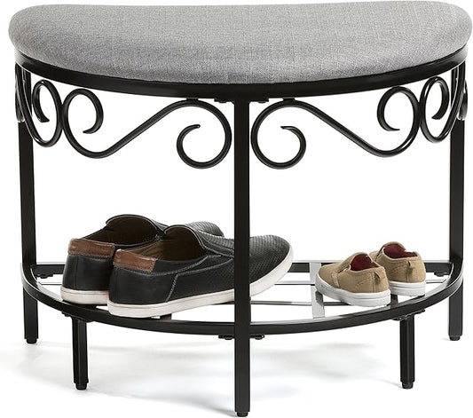 Mango Steam Half Moon Shoe Bench - Vanity Seat/Dressing Stool/Makeup Chair - Heather Gray