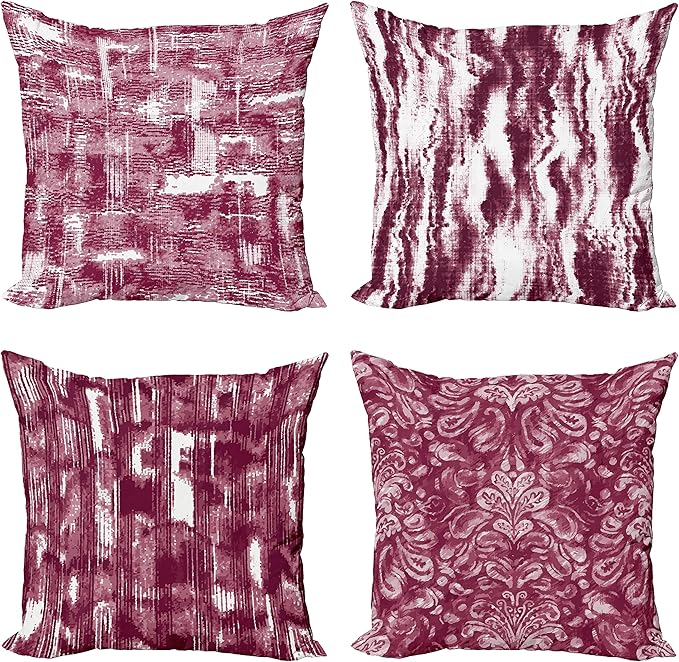 Ambesonne Vintage Throw Pillow Cushion Case Pack of 4, Abstract Grunge Effect Brushstrokes and Waving Striping Stains Paisley Drops, Modern Accent Double-Sided Digital Printing, 18", Raspberry Rose