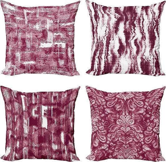 Ambesonne Vintage Throw Pillow Cushion Case Pack of 4, Abstract Grunge Effect Brushstrokes and Waving Striping Stains Paisley Drops, Modern Accent Double-Sided Digital Printing, 24", Raspberry Rose