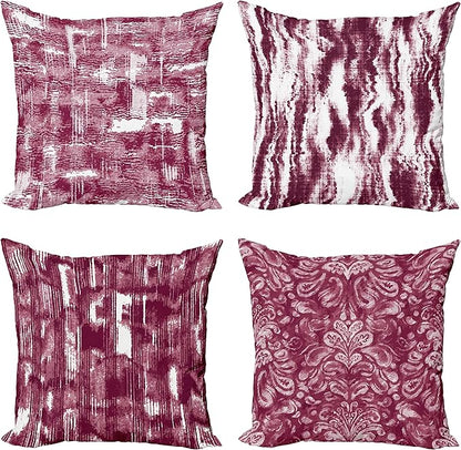 Ambesonne Vintage Throw Pillow Cushion Case Pack of 4, Abstract Grunge Effect Brushstrokes and Waving Striping Stains Paisley Drops, Modern Accent Double-Sided Digital Printing, 16", Raspberry Rose