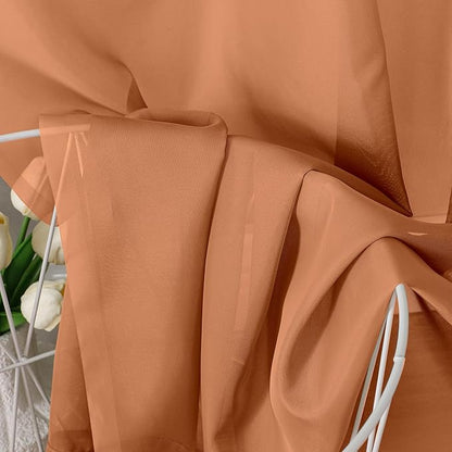 Aiyufeng Orange Sheer Curtains 45 inches Long, Short Kitchen Window Treatment Solid Sheers Cafe Curtains Bathroom Voile Half Window Curtains 2 Panels, Rod Pocket, 42" Wx45 L