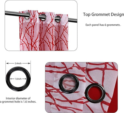 BONZER Mix and Match Curtains - 2 Pieces Branch Print Sheer Curtains and 2 Pieces Blackout Curtains for Bedroom Living Room Grommet Window Drapes, 37x95 Inch/Panel, Red, Set of 4 Panels