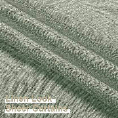 Aiyufeng Kirei Sage Green Linen Sheer Curtains 63 inch Length - Premium Flax Linen Material Soft Semi Sheer Half Privacy Protected for Livingroom, Bedroom, Farmhouse, W 40 x L 63 inch, 2 Panels