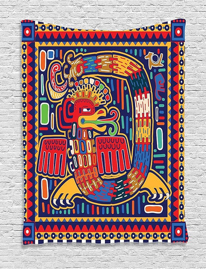 Ambesonne Mexican Tapestry, Culture Pattern Colorful Artwork Abstract Snake in Vivid Folk Style, Wall Hanging for Bedroom Living Room Dorm Decor, 40" X 60", Mustard Orange