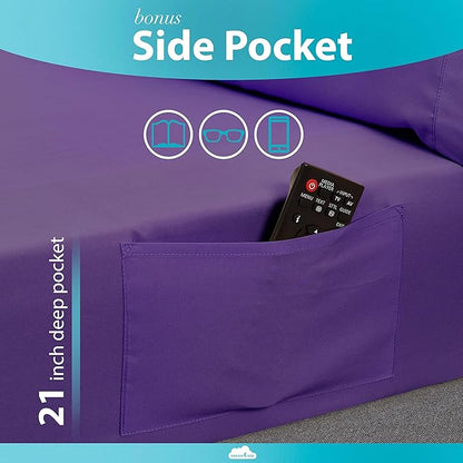 DREAMCARE Queen Sheet Set – 6 pcs Cooling Bed Sheets – up to 21” Deep Pocket Queen Sheets Set – 2500 Supreme Collection – Extra Soft 100% Brushed Microfiber Hotel Luxury with Side Pocket – Purple