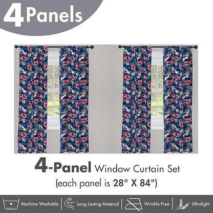 Ambesonne Cars Window Curtains Pack of 2, Vintage Racing Cars on Blue Stripes with Checkered Flags Automobile Sports, Lightweight Set with Rod Pocket, 4 Panels of - 28" x 84", Navy Blue