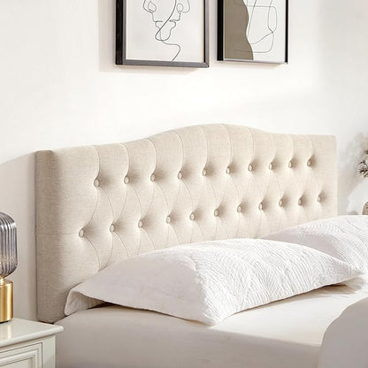 Tufted Upholstered Headboard King Size, Sturdy and Durable Solid Wood Bed headboard, Fabric Headboard Adjustable Height from 37” to 51”, Modern Button Diamond Design Head Board, Beige