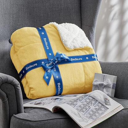 Bedsure GentleSoft Sherpa Fleece Blankets King Size for Bed - Thick and Warm Throw for Women and Men, Soft Fuzzy Plush King Blanket for Winter, Yellow, 108x90 Inches
