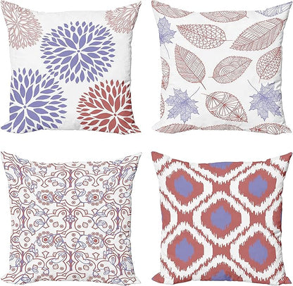 Ambesonne Vintage Throw Pillow Cushion Case Pack of 4, Bohemian Ornamental Leaves Dahlia Pattern Geometric Art Curlicue Motif, Modern Accent Double-Sided Digital Printing, 20", Lavender Pale Maroon